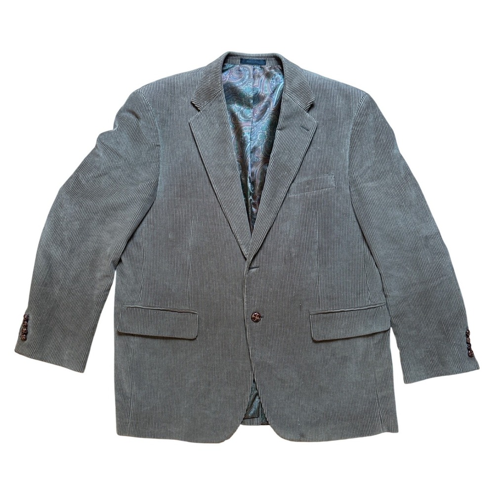 Lauren Ralph Lauren Corduroy‎ Blazer Mens Gray Excellent Paisley Lining SIZE 44R